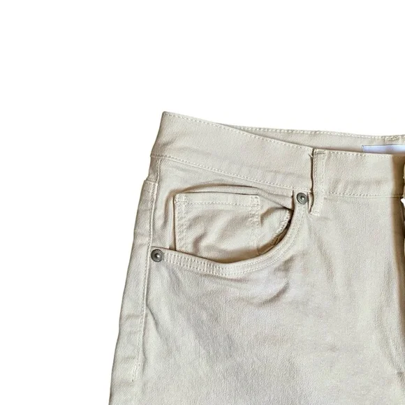 LOFT Cream High Rise Straight Leg Jeans Raw Hem Cropped Size 6 - Picture 2 of 12